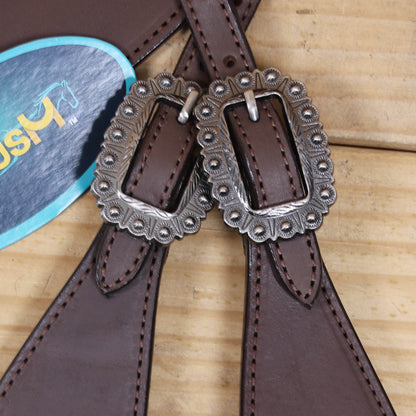 Western Horse Tack Set Handcrafted Smart Plain Brown Argentina Cow Leather, One Ear Headstall with Engraved Nickel Berry Concho MOUSM
