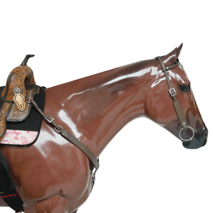 Western Leather Headstall and Breast Collar with Smart Plain Brown Argentina Cowhide, One Ear Design MOUSM