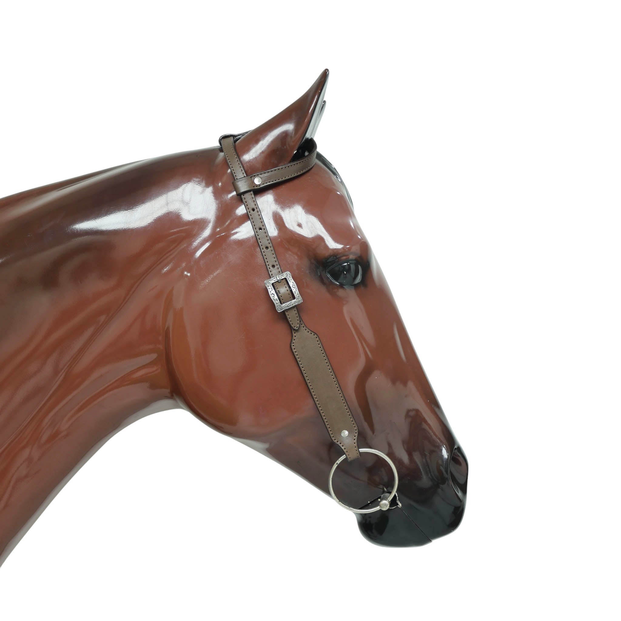 Western Leather Headstall and Breast Collar with Smart Plain Brown Argentina Cowhide, One Ear Design MOUSM