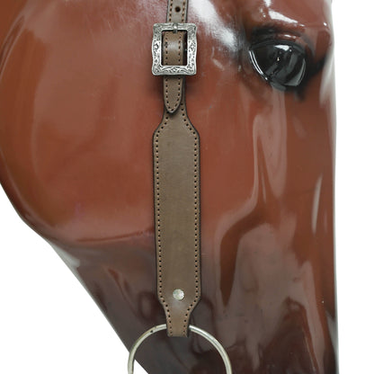 Western Leather Headstall and Breast Collar with Smart Plain Brown Argentina Cowhide, One Ear Design MOUSM