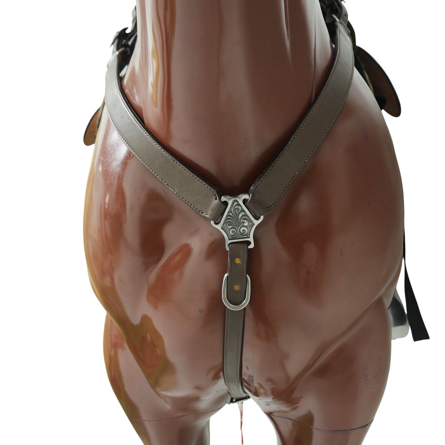 Western Leather Headstall and Breast Collar with Smart Plain Brown Argentina Cowhide, One Ear Design MOUSM