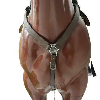 Western Leather Headstall and Breast Collar with Smart Plain Brown Argentina Cowhide, One Ear Design MOUSM