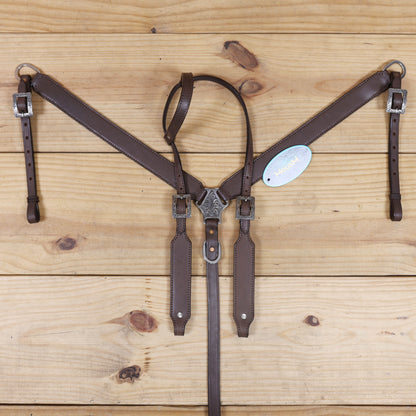 Western Leather Headstall and Breast Collar with Smart Plain Brown Argentina Cowhide, One Ear Design MOUSM