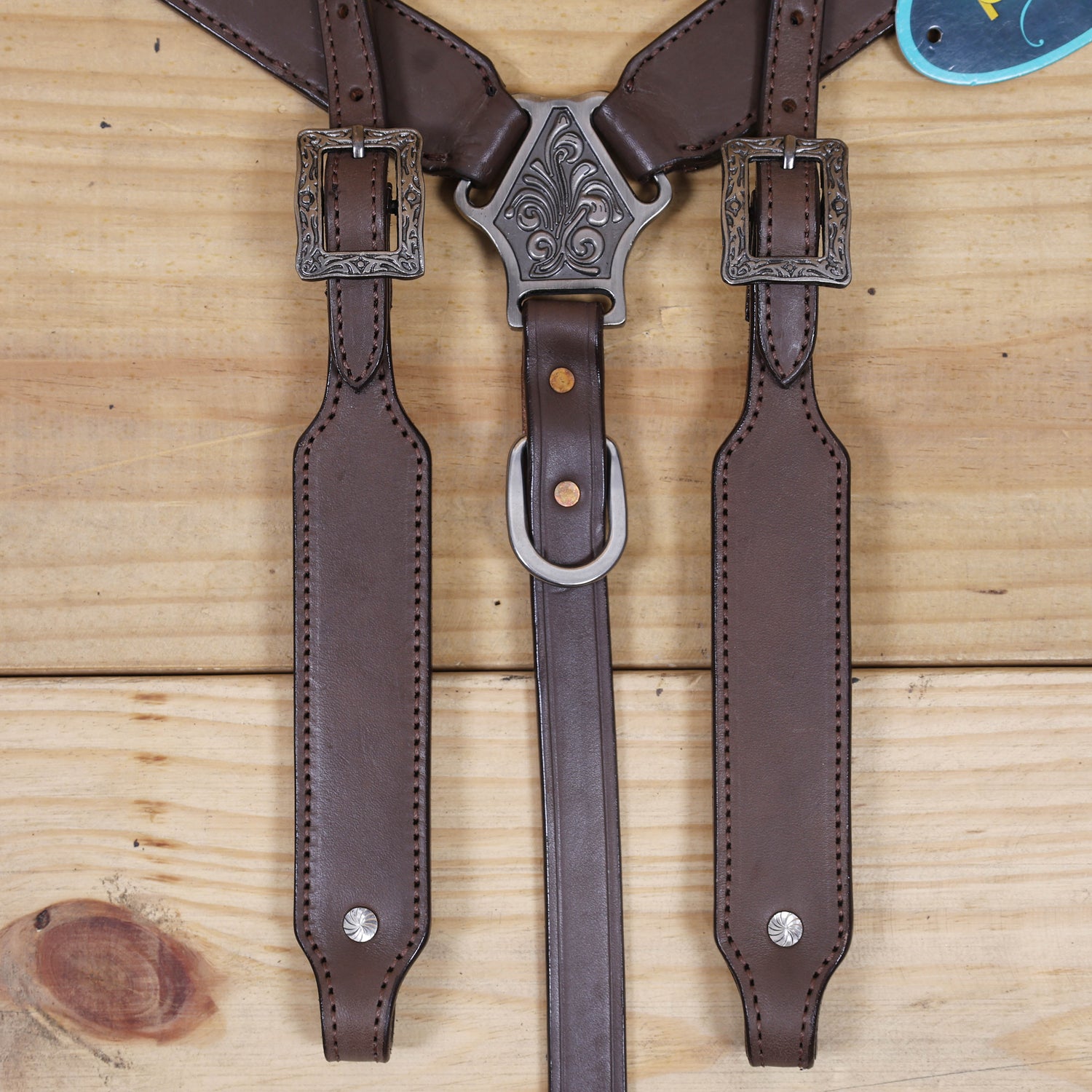 Western Leather Headstall and Breast Collar with Smart Plain Brown Argentina Cowhide, One Ear Design MOUSM