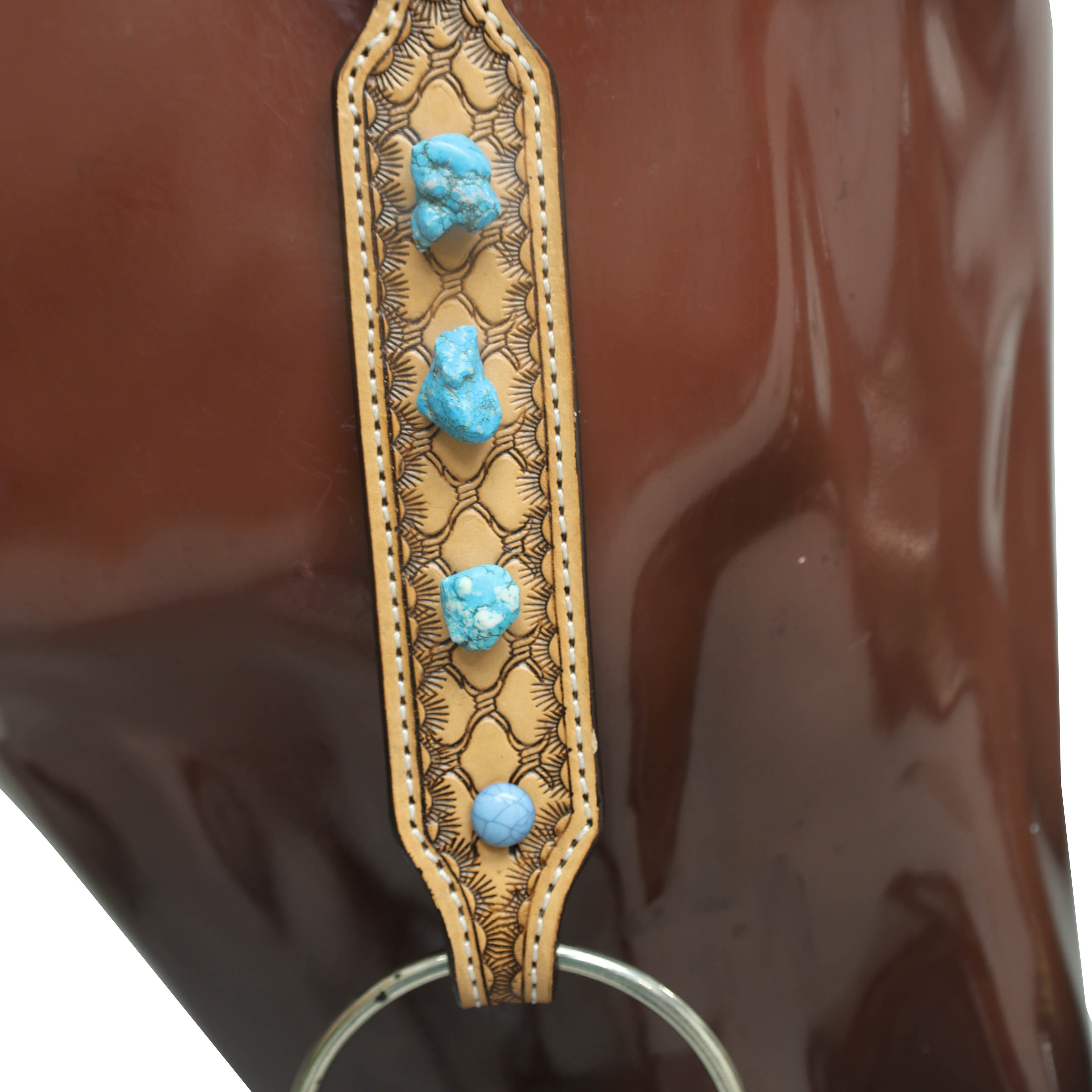 Western Horse Headstall Tack Set Decorated with Window Tooling Antique Finish with Big Turquoise Stone Handcrafted from Genuine Argentina Cow Leather MOUSM