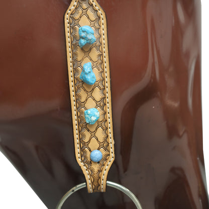 Western Horse Headstall Tack Set Decorated with Window Tooling Antique Finish with Big Turquoise Stone Handcrafted from Genuine Argentina Cow Leather MOUSM