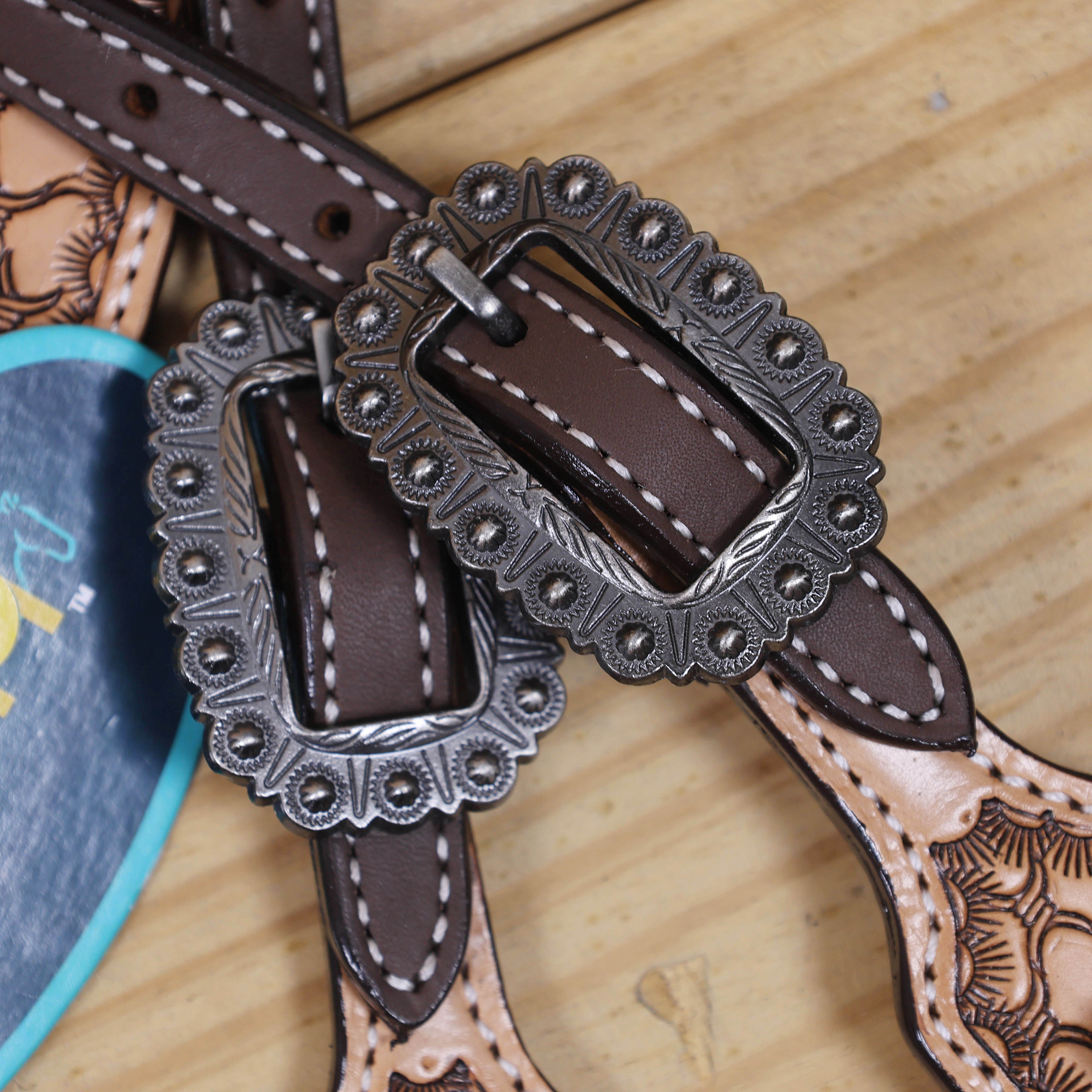 Western Horse Headstall Tack Set Decorated with Window Tooling Antique Finish with Big Turquoise Stone Handcrafted from Genuine Argentina Cow Leather MOUSM