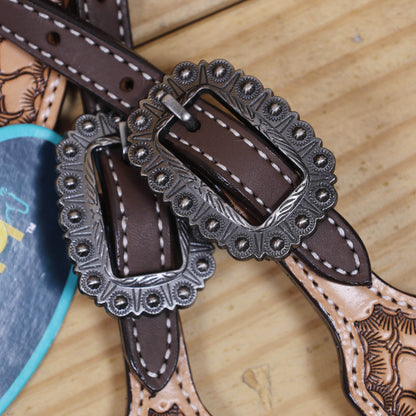 Western Horse Headstall Tack Set Decorated with Window Tooling Antique Finish with Big Turquoise Stone Handcrafted from Genuine Argentina Cow Leather MOUSM