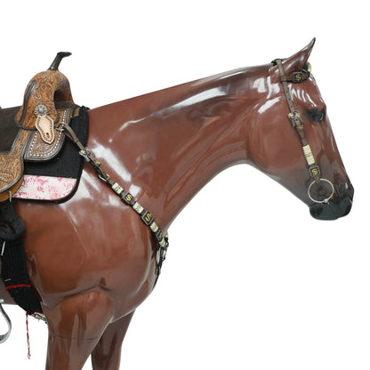 Western Headstall and Breast Collar Set Decorated with Rawhide Knotting with 3D Golden Dollar $ Sign Conchos and Black Stone Buckles MOUSM