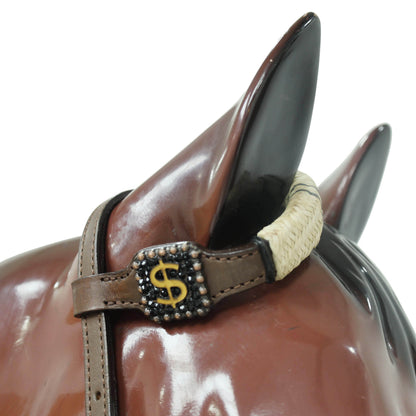 Western Headstall and Breast Collar Set Decorated with Rawhide Knotting with 3D Golden Dollar $ Sign Conchos and Black Stone Buckles MOUSM