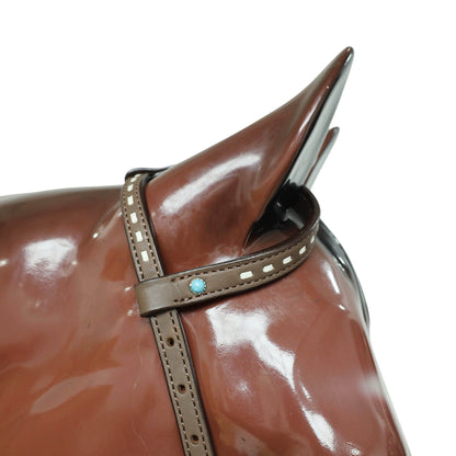 Western Headstall and Breast Collar Tack Set Handcrafted from Argentina Cowhide with Rawhide Buck Stitching, Window Tooling, and Turquoise Gemstones MOUSM