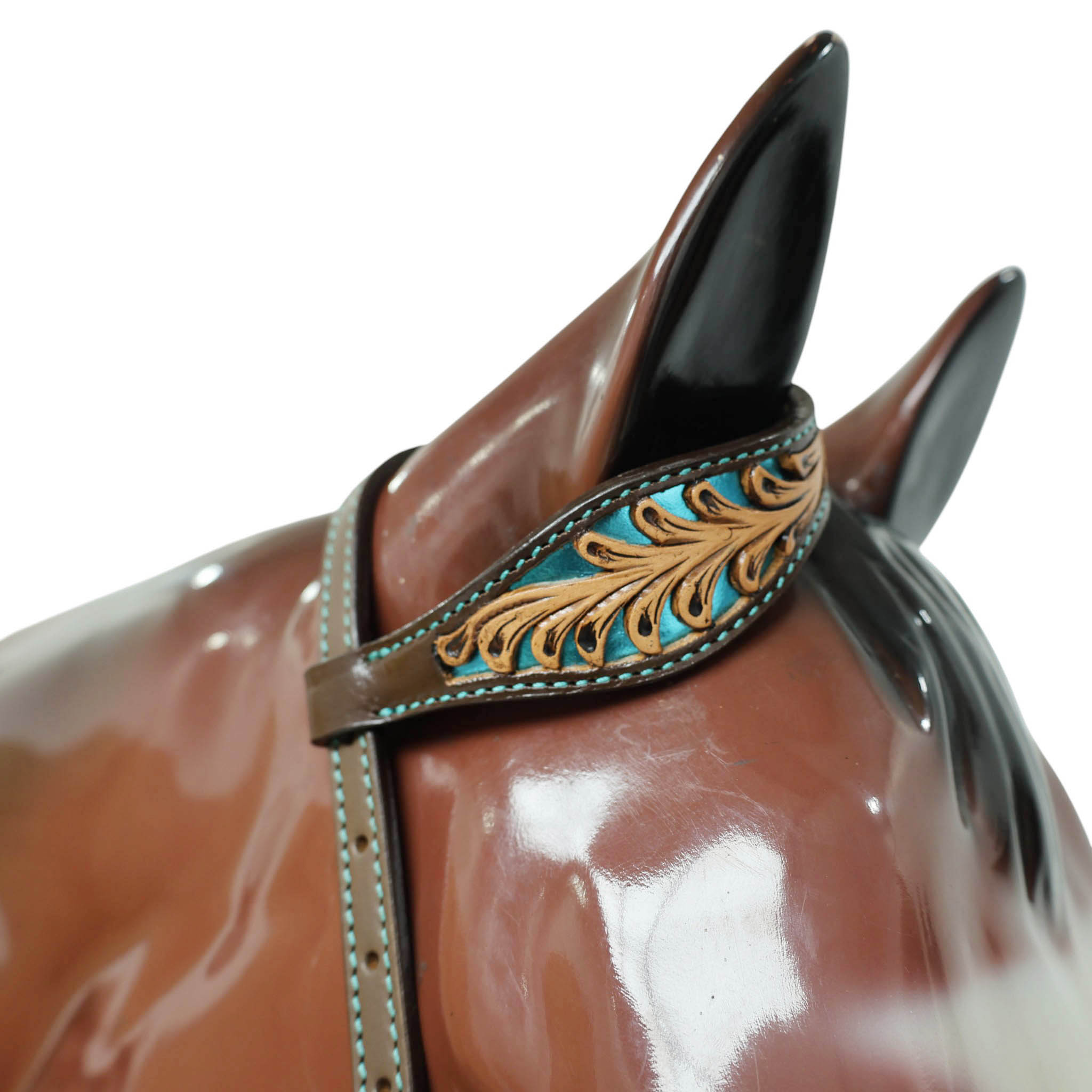 Western One Ear Headstall Tack Set Handcrafted from Argentina Cow Leather with Flower Hand Tooled and Filigree Carving with Turquoise Inlay MOUSM