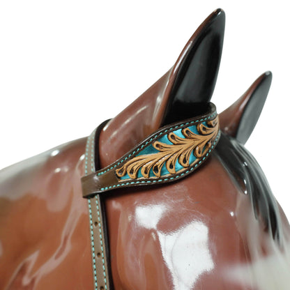 Western One Ear Headstall Tack Set Handcrafted from Argentina Cow Leather with Flower Hand Tooled and Filigree Carving with Turquoise Inlay MOUSM