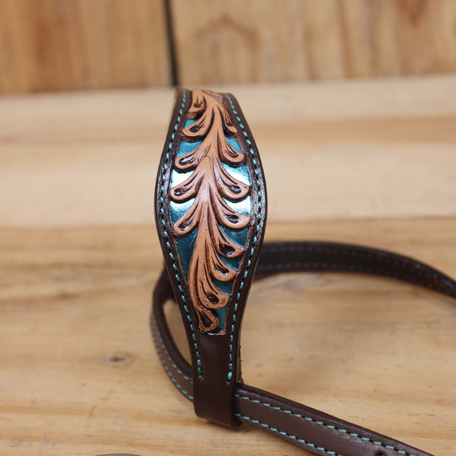 Western One Ear Headstall Tack Set Handcrafted from Argentina Cow Leather with Flower Hand Tooled and Filigree Carving with Turquoise Inlay MOUSM