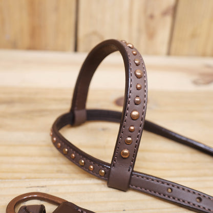 Western Headstall Breast Collar Set Decorated with Copper Studs, Leaf Carving, Turquoise Stone Berry Conchos with Golden Leather 3D Flower MOUSM