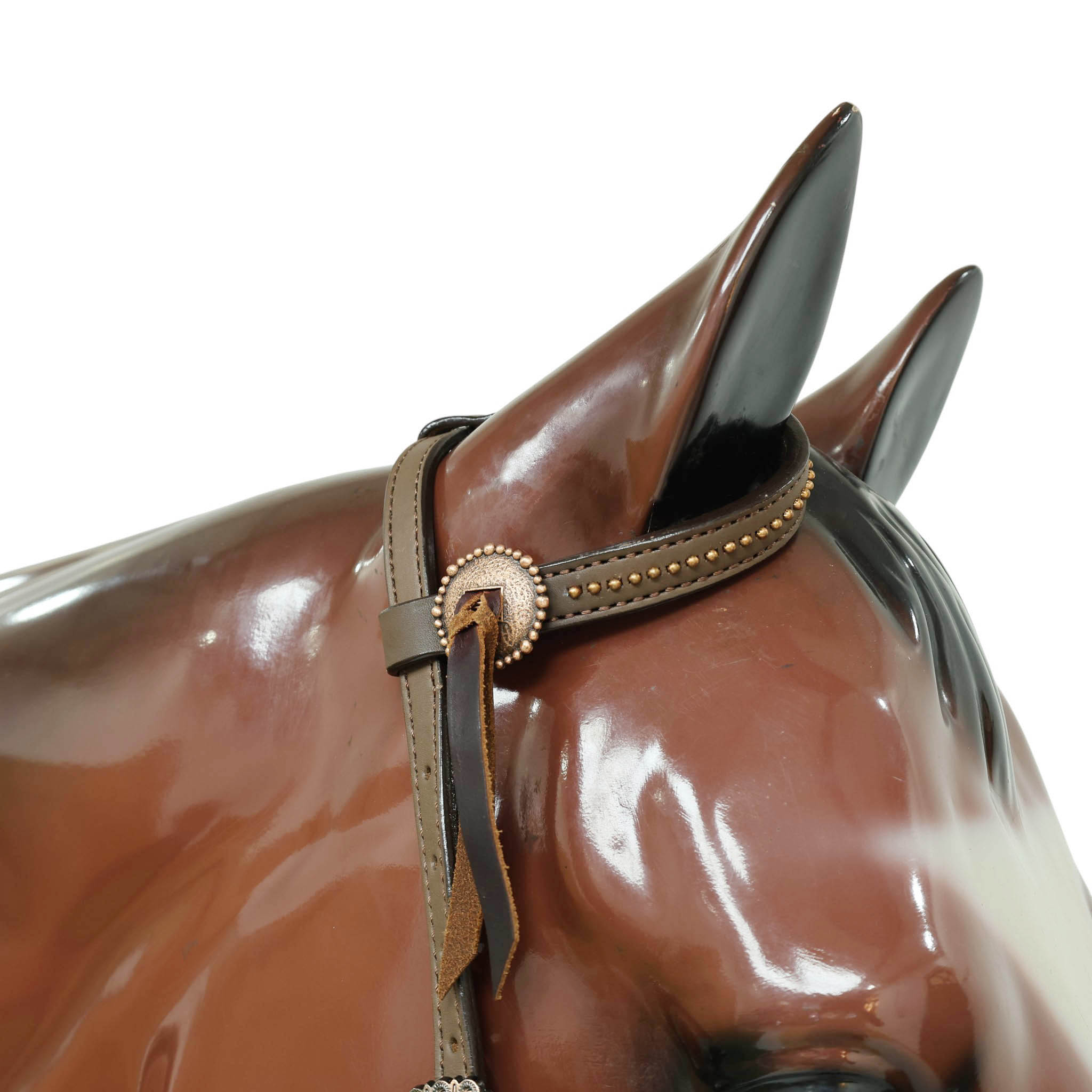 Western Leather Headstall and Breast Collar Tack Set with Hand-Carved Border, Tiny Copper Studs, Matching Slot Conchos, and Burgundy Leather Laces MOUSM