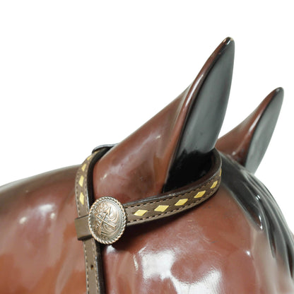 Western Horse Headstall Set Decorated with Geometrical Tooling with Golden Turquoise Hand Painting, Cross Arrow Concho with Turquoise Laces MOUSM