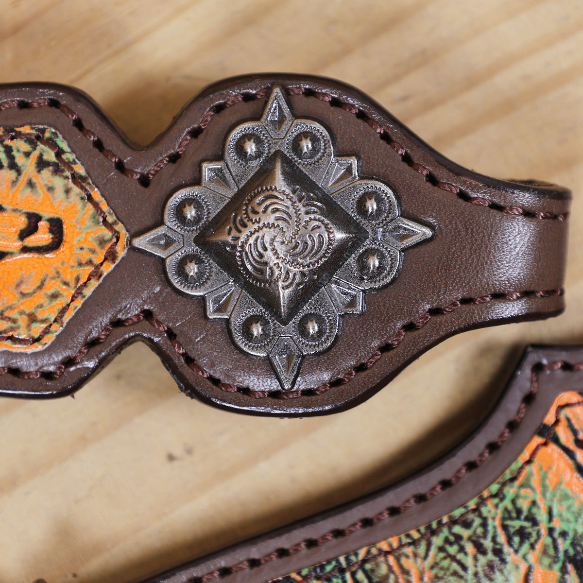 Western Leather Headstall and Breast Collar Set, Orange Steer Embossed Tack
