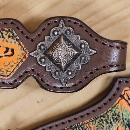 Western Leather Headstall and Breast Collar Set, Orange Steer Embossed Tack