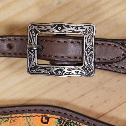 Western Leather Headstall and Breast Collar Set, Orange Steer Embossed Tack