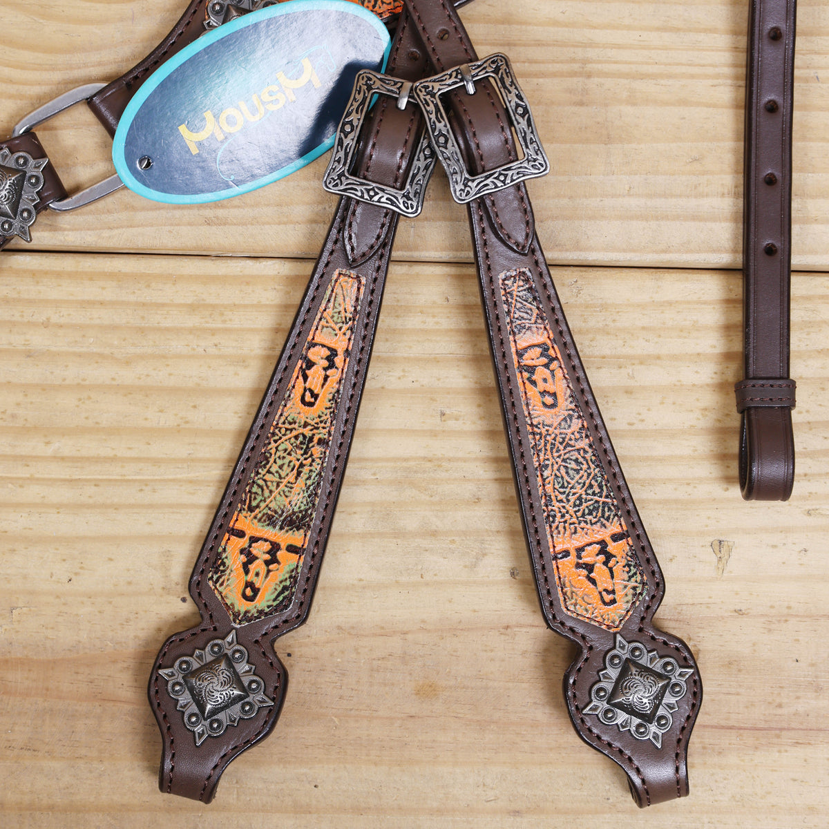 Western Leather Headstall and Breast Collar Set, Orange Steer Embossed Tack