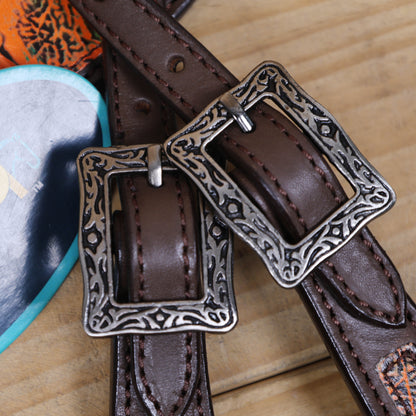 Western Leather Headstall and Breast Collar Set, Orange Steer Embossed Tack