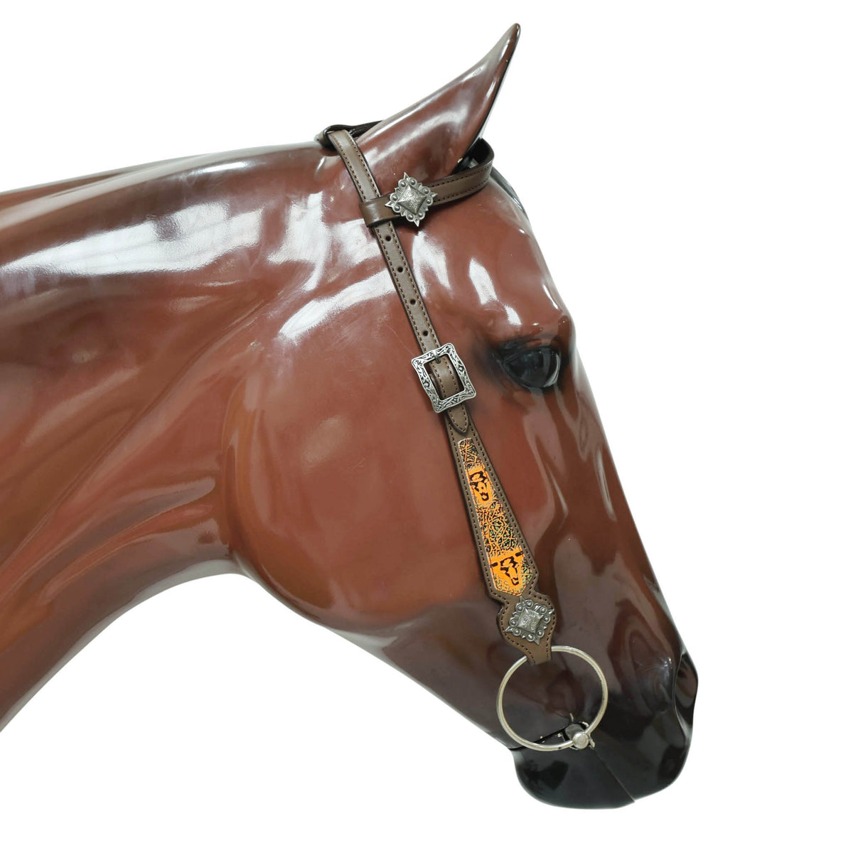 Western Leather Headstall and Breast Collar Set, Orange Steer Embossed Tack