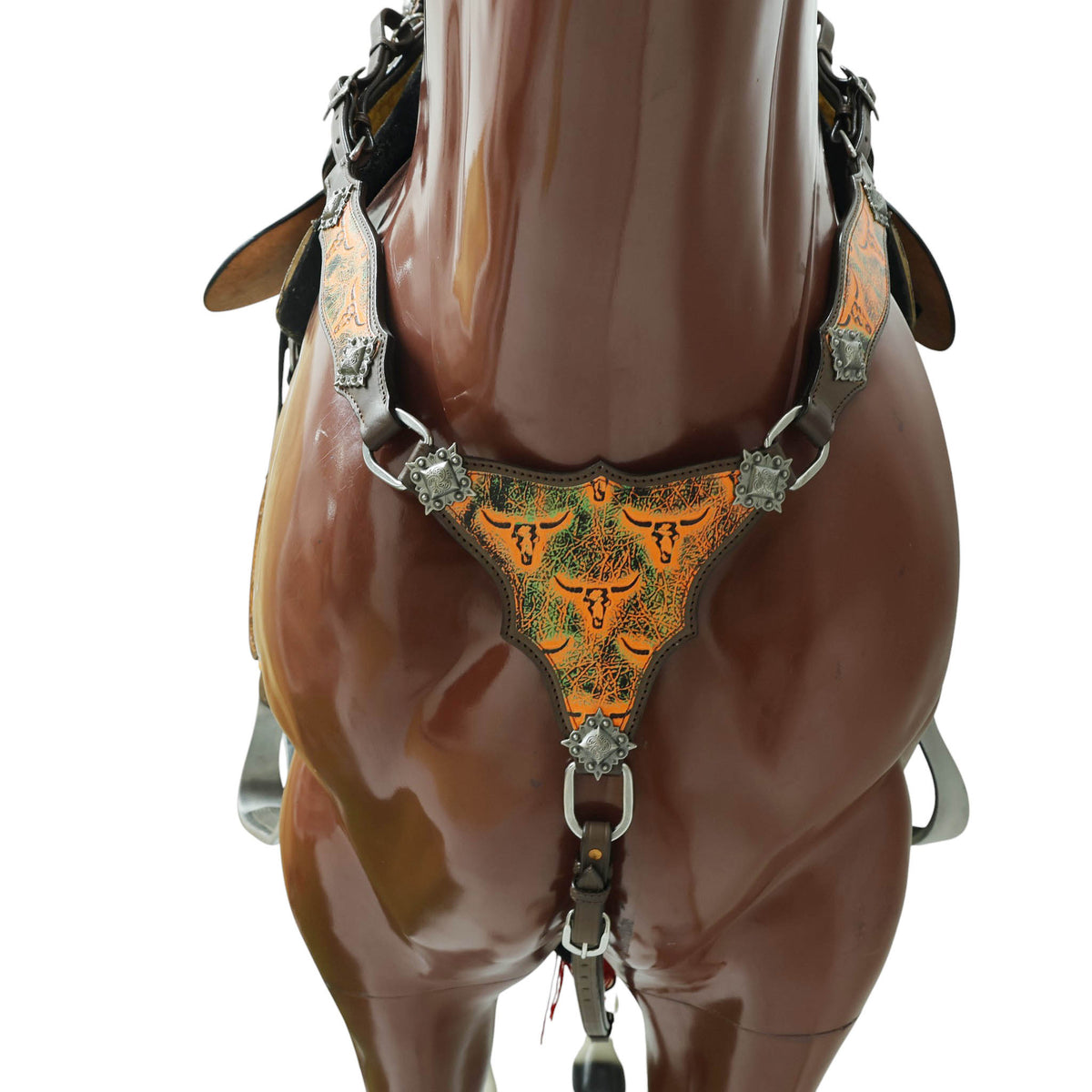 Western Leather Headstall and Breast Collar Set, Orange Steer Embossed Tack