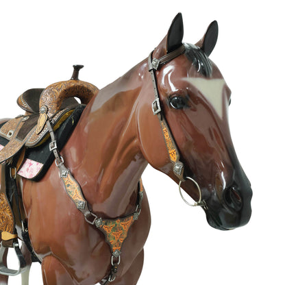 Western Leather Headstall and Breast Collar Set, Orange Steer Embossed Tack