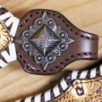 Western Leather Headstall and Breast Collar Tack Set, Steer Embossed with Rawhide Stitch