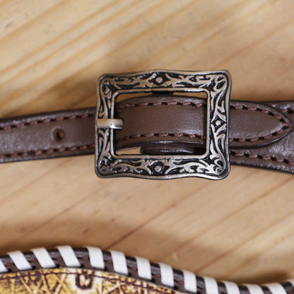 Western Leather Headstall and Breast Collar Tack Set, Steer Embossed with Rawhide Stitch