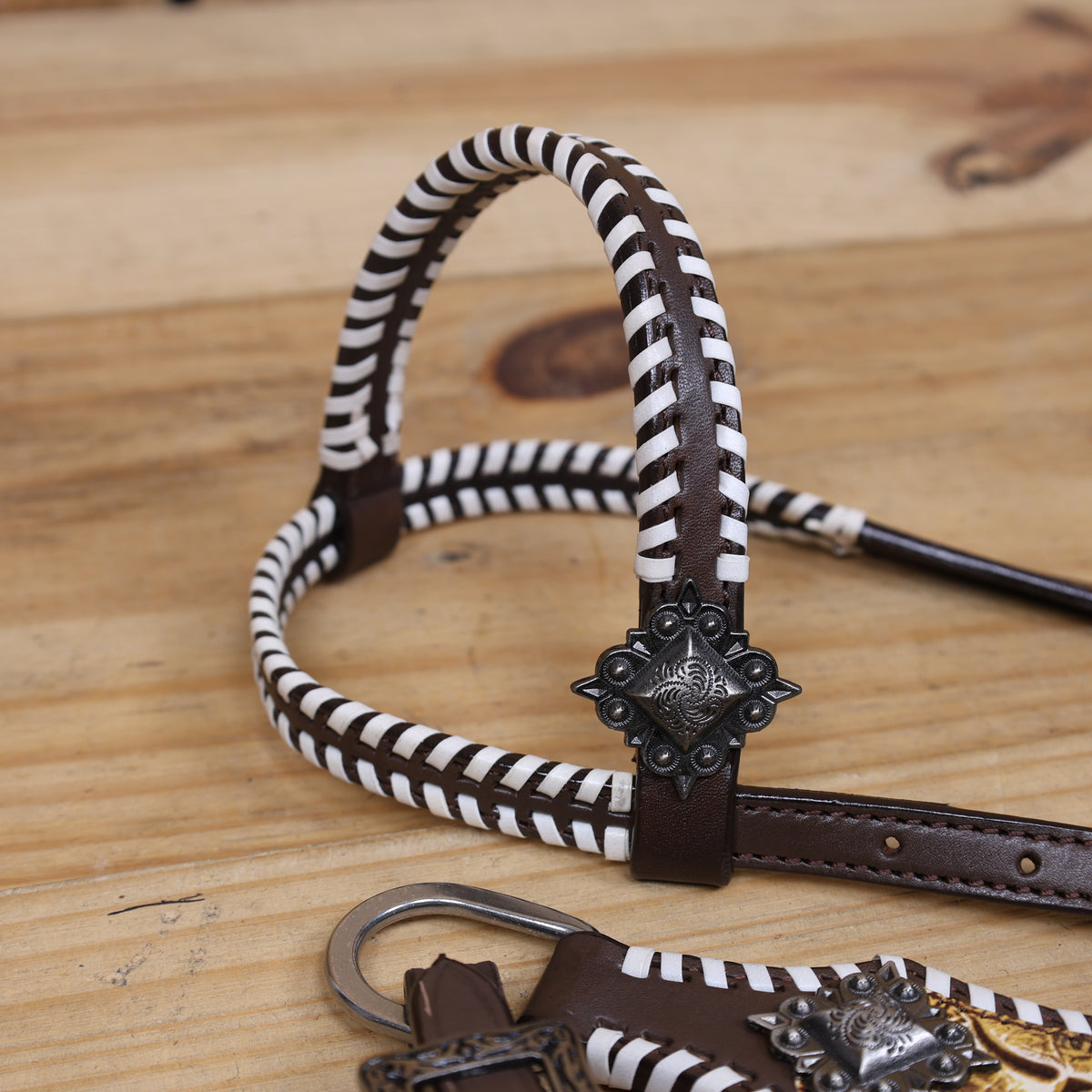 Western Leather Headstall and Breast Collar Tack Set, Steer Embossed with Rawhide Stitch