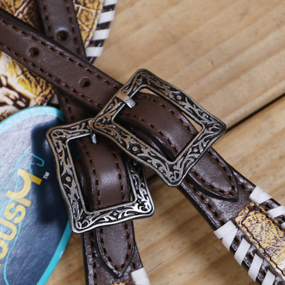 Western Leather Headstall and Breast Collar Tack Set, Steer Embossed with Rawhide Stitch