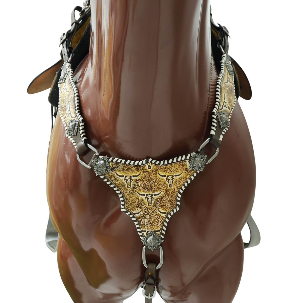 Western Leather Headstall and Breast Collar Tack Set, Steer Embossed with Rawhide Stitch