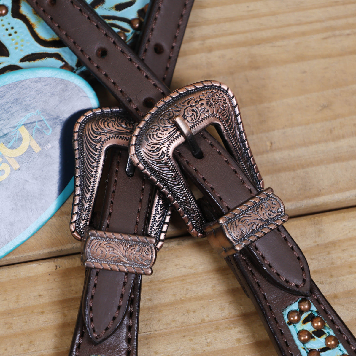 Western Headstall and Breast Collar Set, Turquoise Rose Embossed Tack with Silver Studs