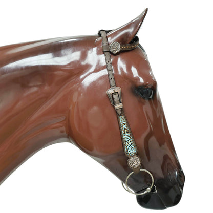 Western Headstall and Breast Collar Set, Turquoise Rose Embossed Tack with Silver Studs