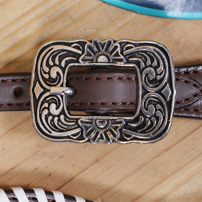 Western Leather Headstall &amp; Breast Collar Set – Antique Brown Feather Embossed Patches