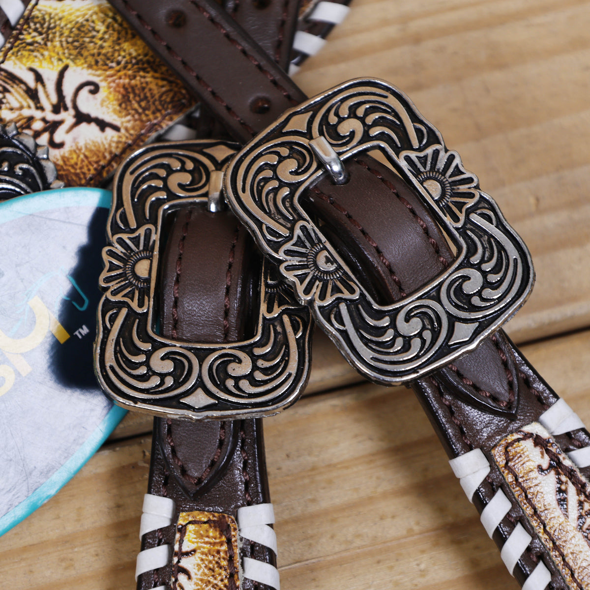 Western Leather Headstall &amp; Breast Collar Set – Antique Brown Feather Embossed Patches