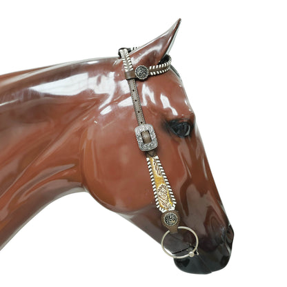 Western Leather Headstall &amp; Breast Collar Set – Antique Brown Feather Embossed Patches