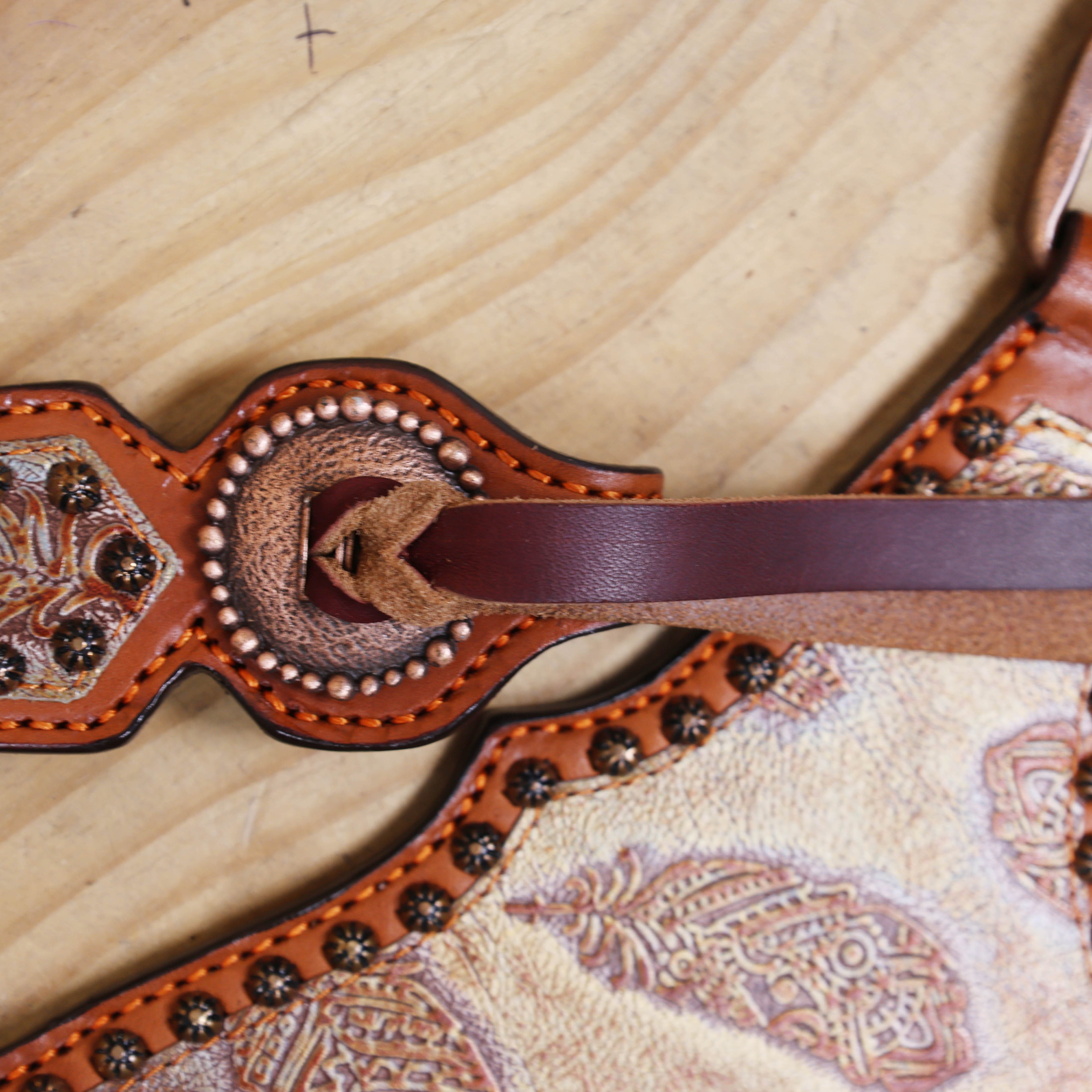 Western Leather Headstall &amp; Breast Collar Set – Antique Copper Feather Embossed Leather