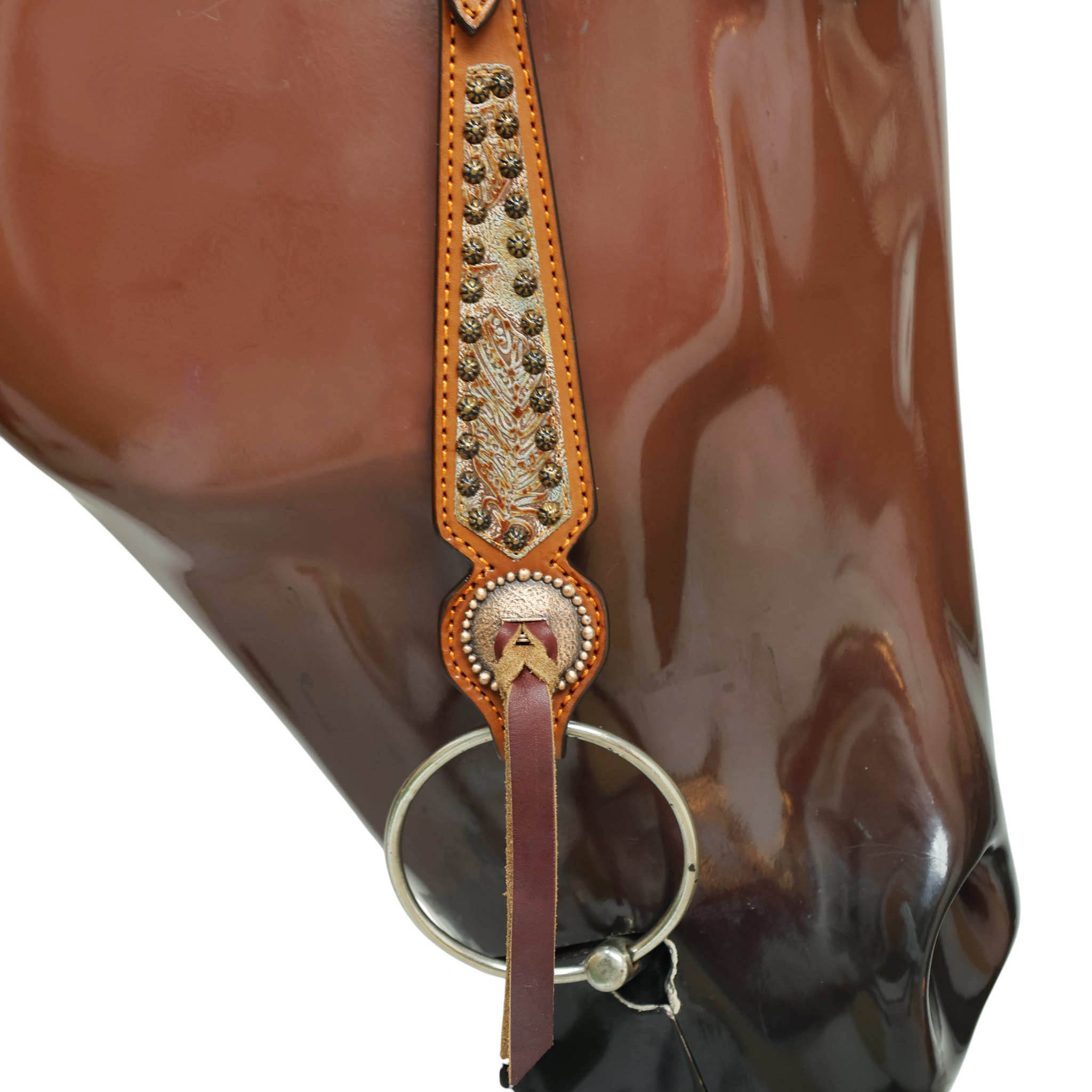 Western Leather Headstall &amp; Breast Collar Set – Antique Copper Feather Embossed Leather