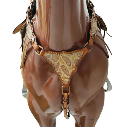 Western Leather Headstall &amp; Breast Collar Set – Antique Copper Feather Embossed Leather