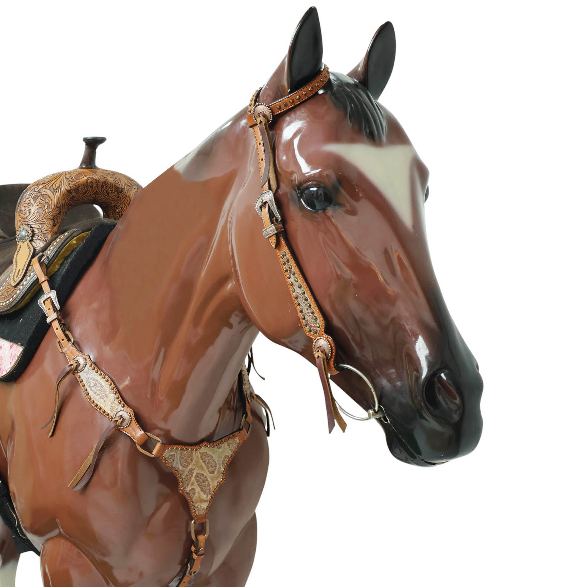 Western Leather Headstall &amp; Breast Collar Set – Antique Copper Feather Embossed Leather
