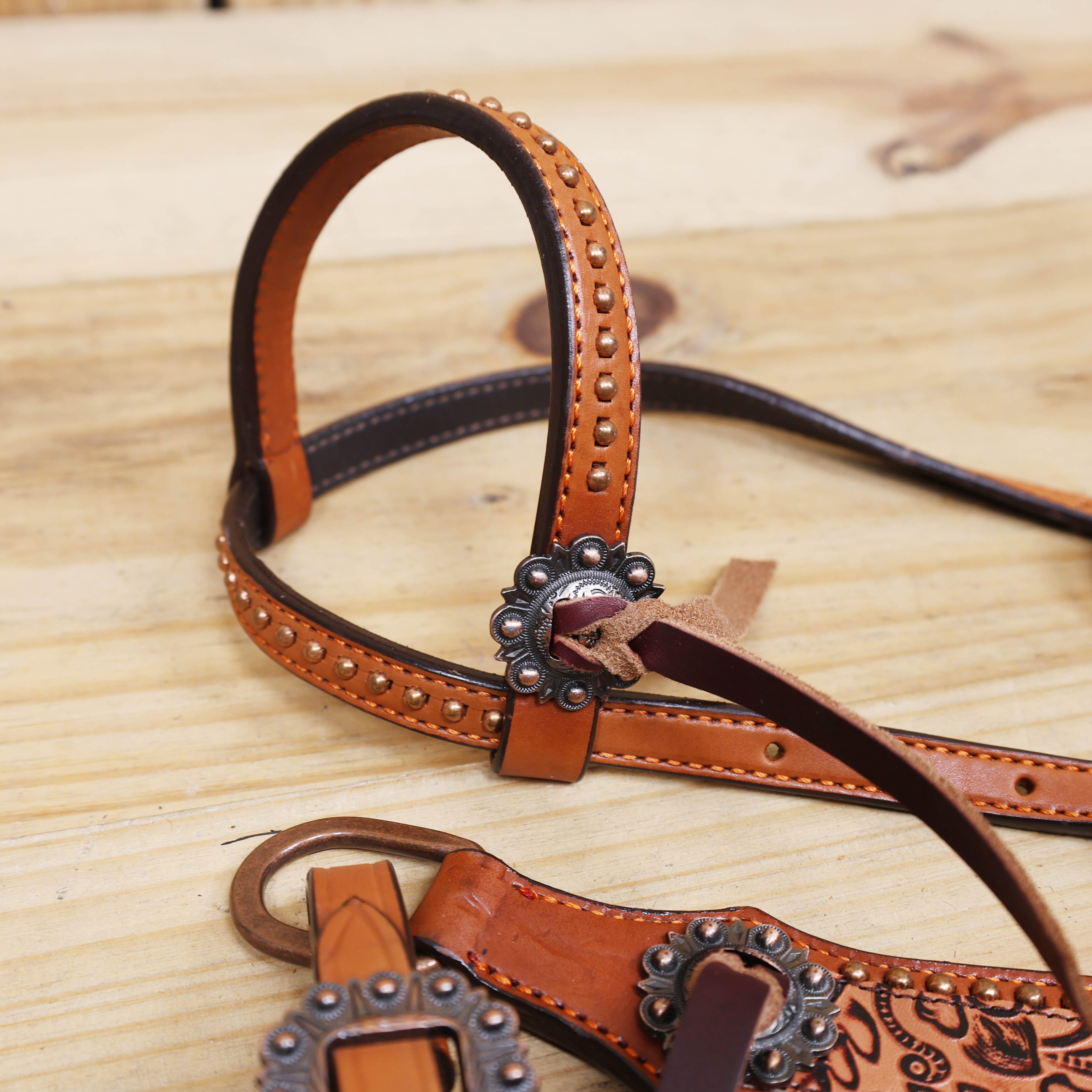 Western Leather Headstall &amp; Breast Collar Tack Set – Brown Leaf &amp; Flower Embossed Leather
