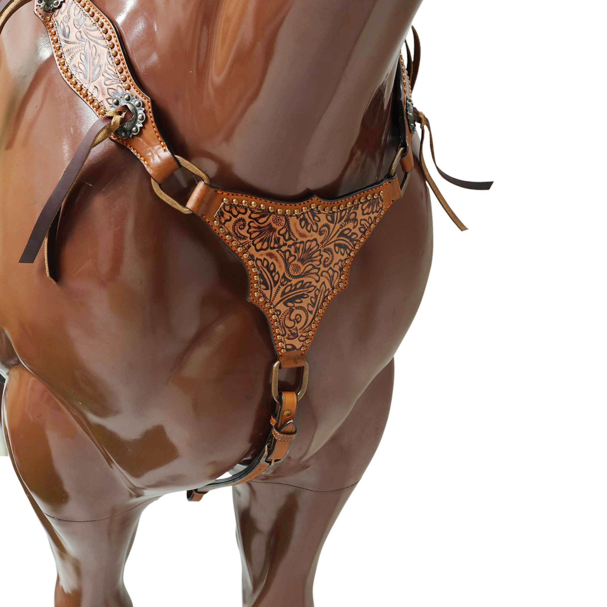Western Leather Headstall &amp; Breast Collar Tack Set – Brown Leaf &amp; Flower Embossed Leather