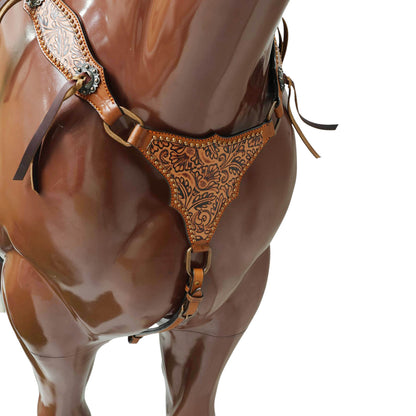 Western Leather Headstall &amp; Breast Collar Tack Set – Brown Leaf &amp; Flower Embossed Leather