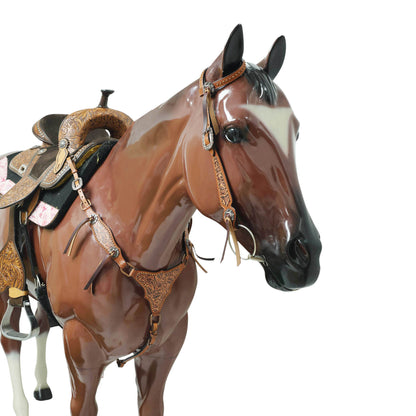 Western Leather Headstall &amp; Breast Collar Tack Set – Brown Leaf &amp; Flower Embossed Leather