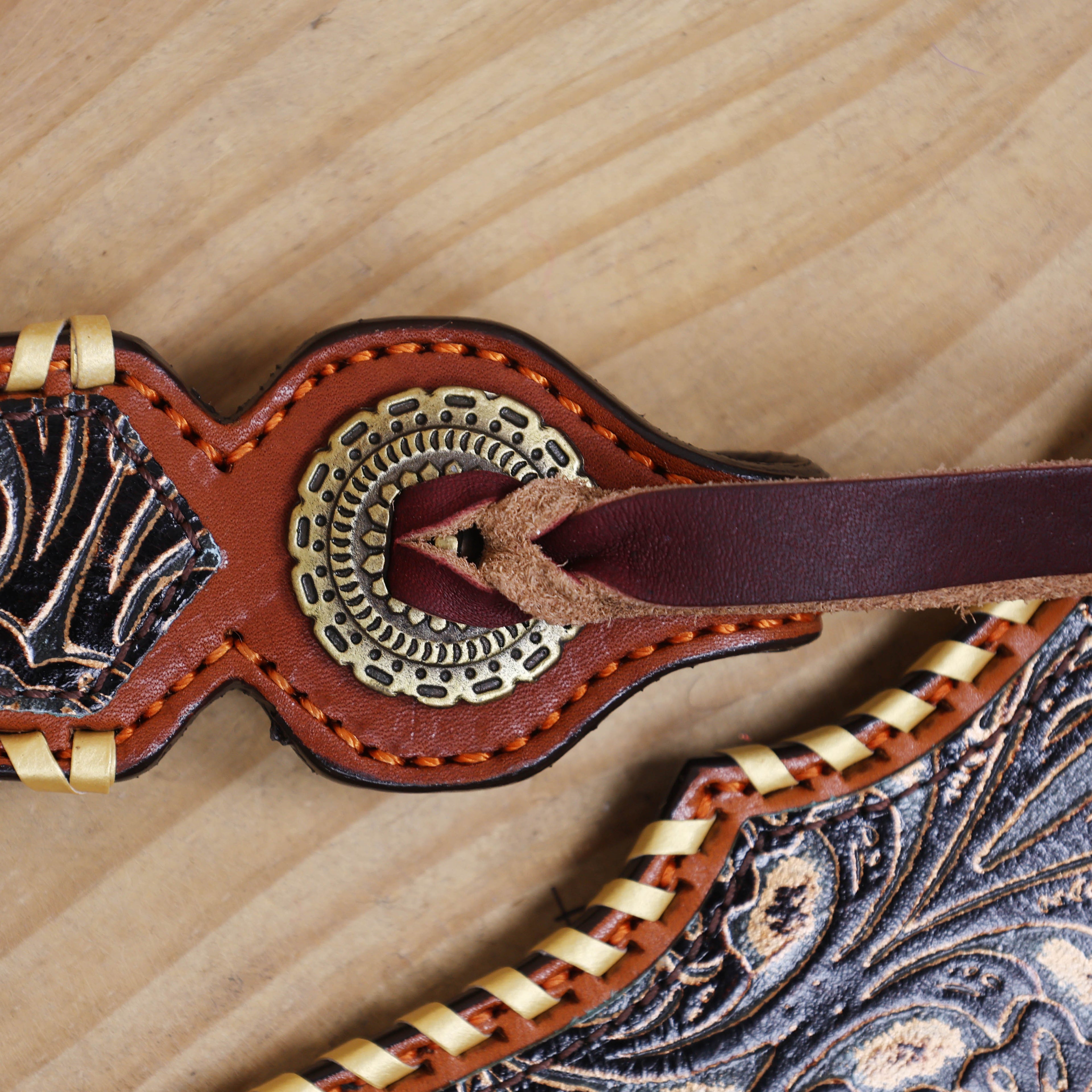 Western Leather Headstall &amp; Breast Collar Set – Black Golden Copper Floral Embossed