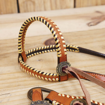 Western Leather Headstall &amp; Breast Collar Set – Black Golden Copper Floral Embossed
