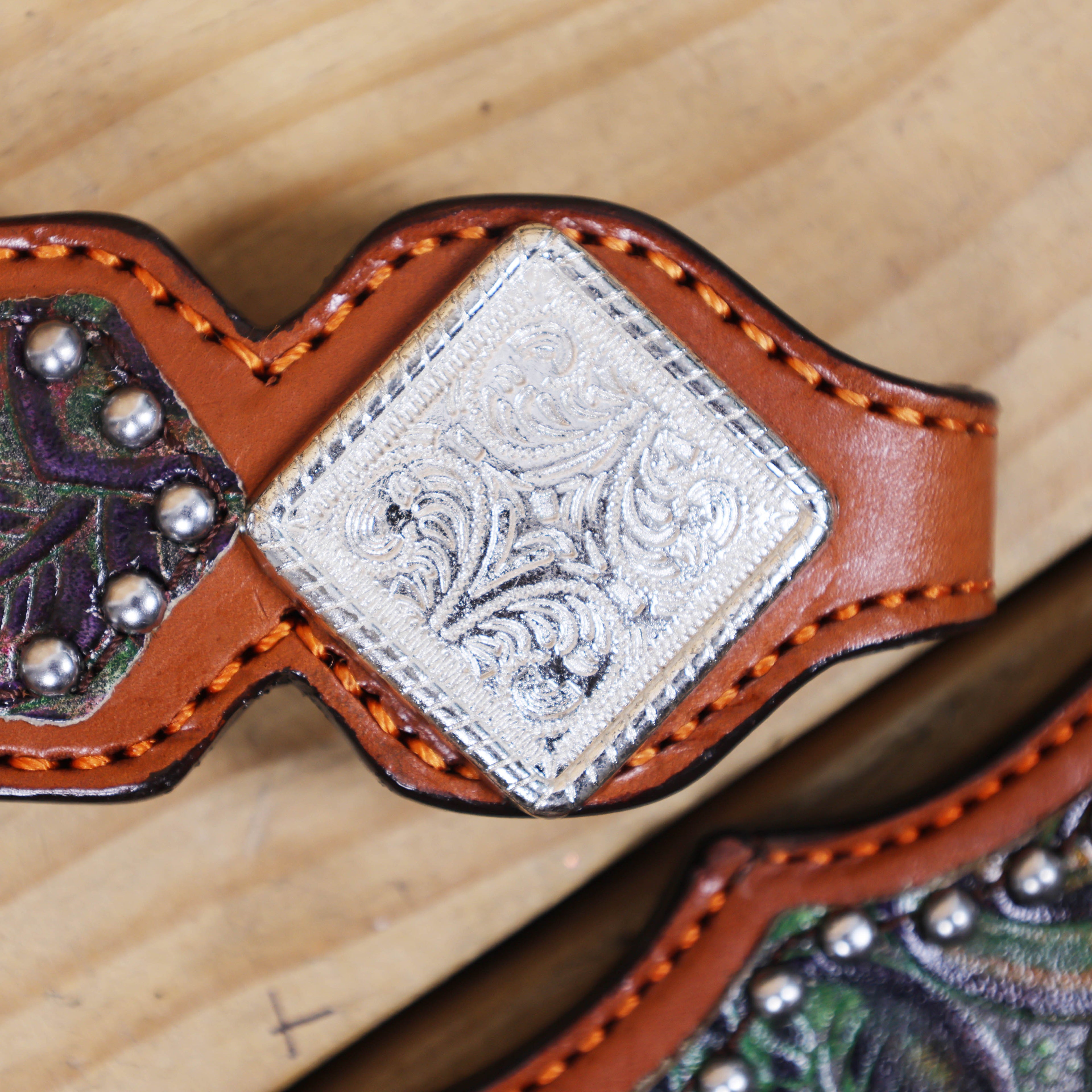 Western Leather Headstall &amp; Breast Collar Set – Rainbow Rose Embossed Leather